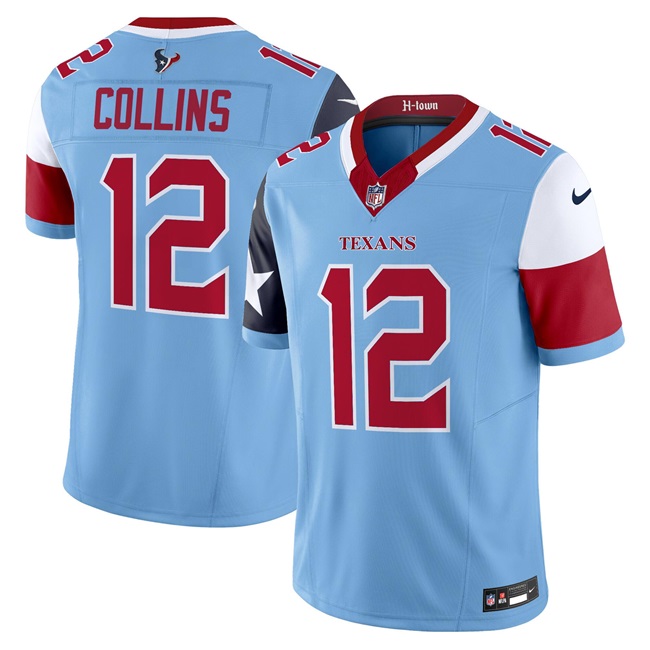 Men's Houston Texans #12 Nico Collins Blue 2024 F.U.S.E V5 Vapor Limited Stitched Football Jersey Men's Houston Texans #12 Nico Collins Blue 2024 F.U.S.E V5 Vapor Limited Stitched Football Jersey
